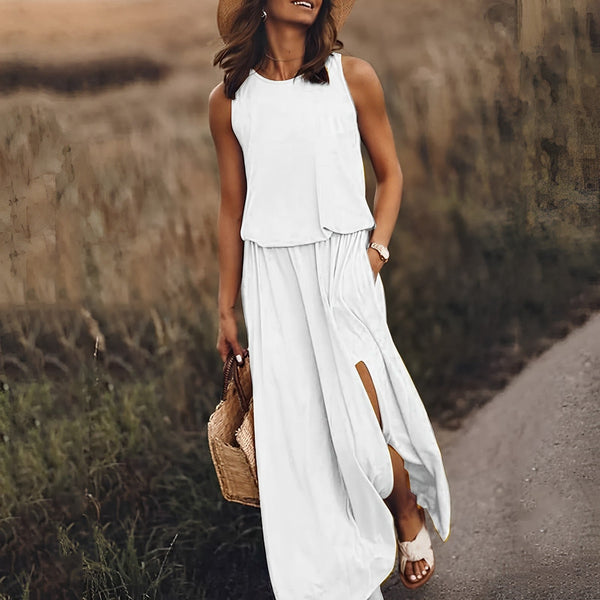 Maxikleid - elegante ärmellose damenkleid mit seitlichen schlitzen