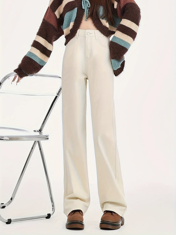 Weite hosen - trendige ivory-weisse high-waist-hosen für damen