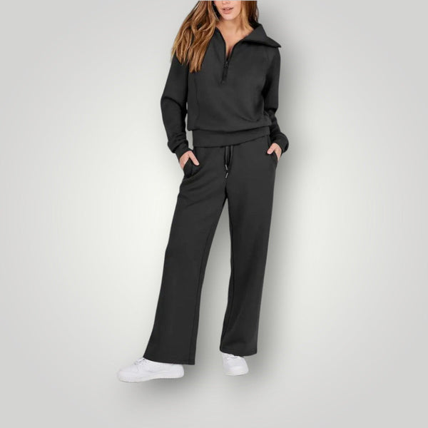 2-teiliges loungewear-set - weicher damen zip-up-top und weite hose