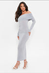 Dä graue midi-kleid für frauen mit off-shoulder - elegant für tag und nacht