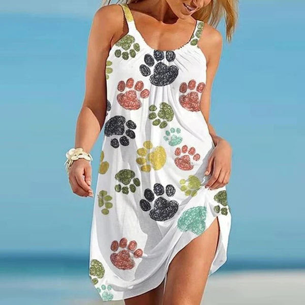 D frauen sommerkleid mit pfotenmuster – lässig und luftig für tierliebhaber