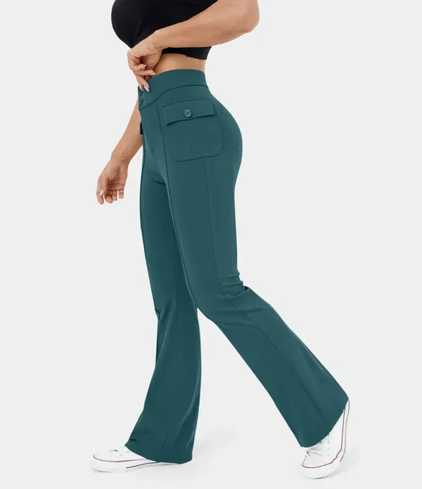 Dämme cargo-hosen mit hohem bund und knopf-taschen – stylisch und praktisch für den alltag