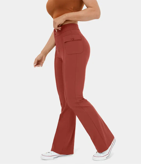 Dämme cargo-hosen mit hohem bund und knopf-taschen – stylisch und praktisch für den alltag