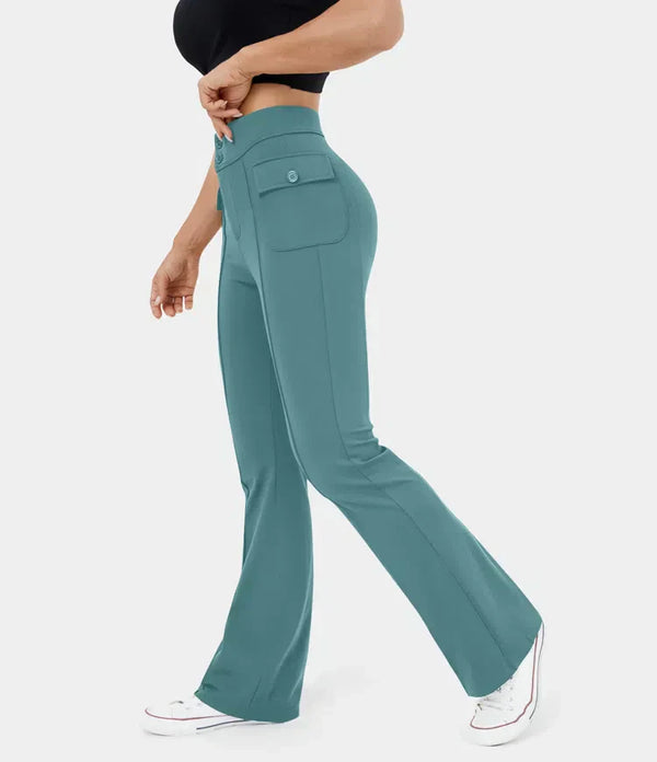 Dämme cargo-hosen mit hohem bund und knopf-taschen – stylisch und praktisch für den alltag