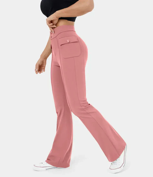 Dämme cargo-hosen mit hohem bund und knopf-taschen – stylisch und praktisch für den alltag