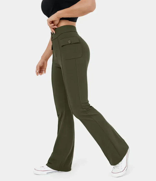 Dämme cargo-hosen mit hohem bund und knopf-taschen – stylisch und praktisch für den alltag