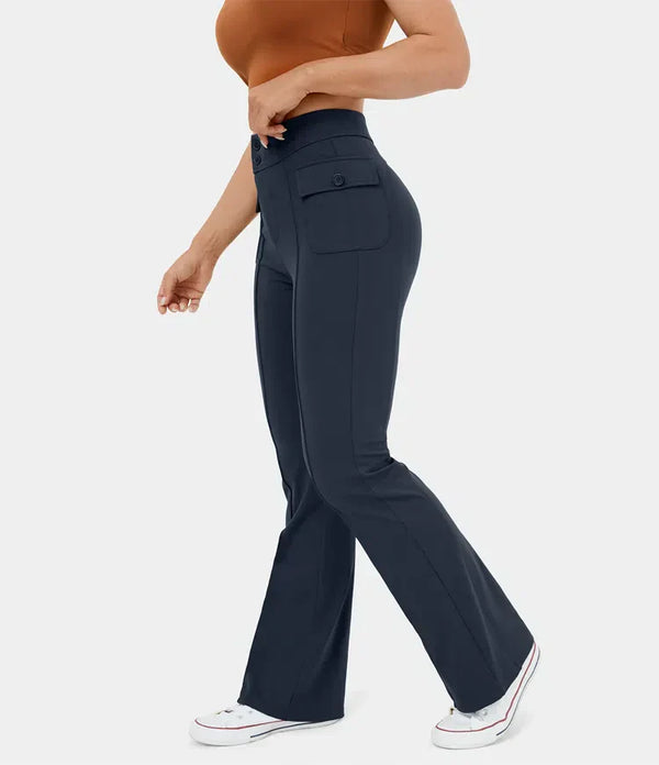 Dämme cargo-hosen mit hohem bund und knopf-taschen – stylisch und praktisch für den alltag