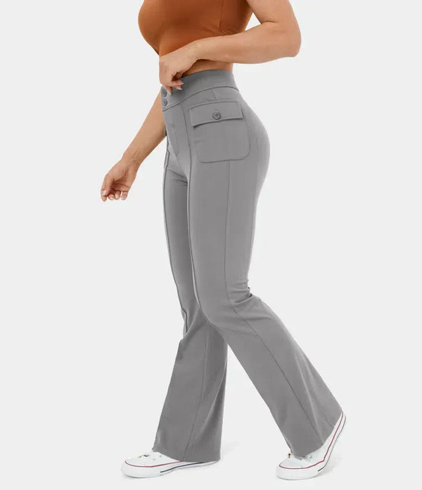 Dämme cargo-hosen mit hohem bund und knopf-taschen – stylisch und praktisch für den alltag
