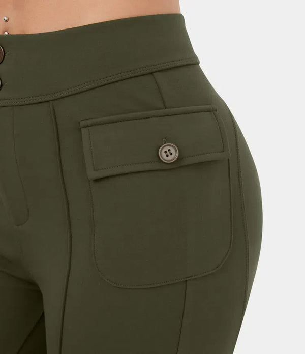 Dämme cargo-hosen mit hohem bund und knopf-taschen – stylisch und praktisch für den alltag