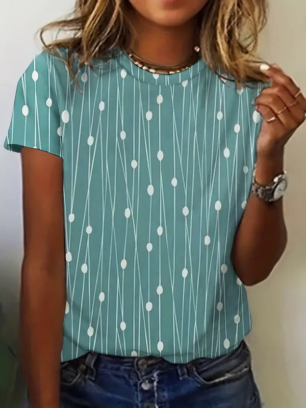 D'fraue t-shirt mit punktmuster in grüna - lässige kurzärmlige top für jeden tag