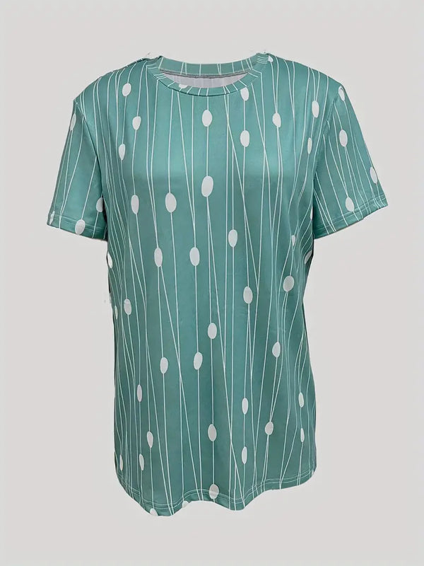 D'fraue t-shirt mit punktmuster in grüna - lässige kurzärmlige top für jeden tag