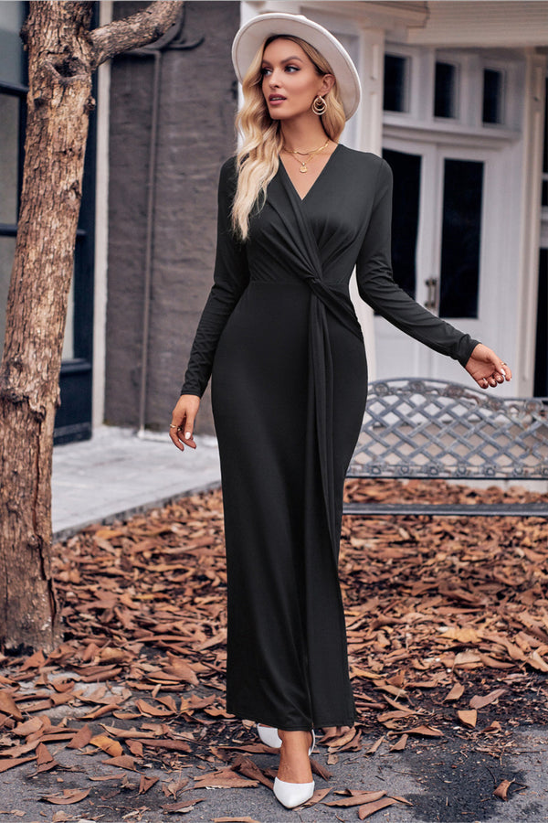 Dame's lässiges wickelkleid - elegante langarmmode für besondere anlässe