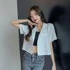 Dä frauen short blazer - maßgeschneiderte bürojacke - leichtes polyester und leinen - smart casual outfit