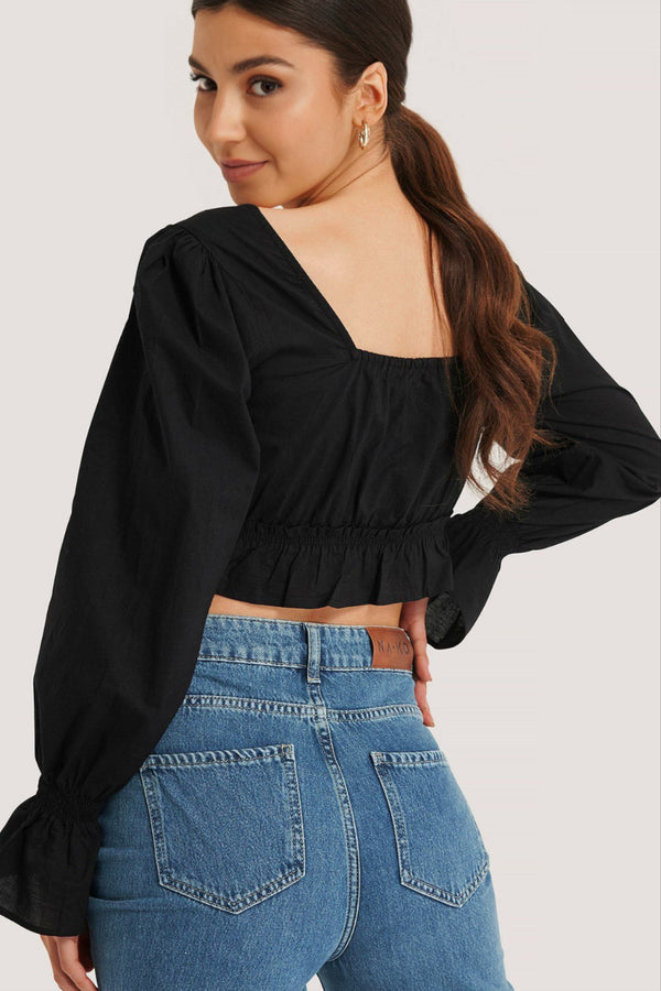 Dä frauen cropped blous mit rüschtlen-saum - vielseitigs top für büro und freizeit