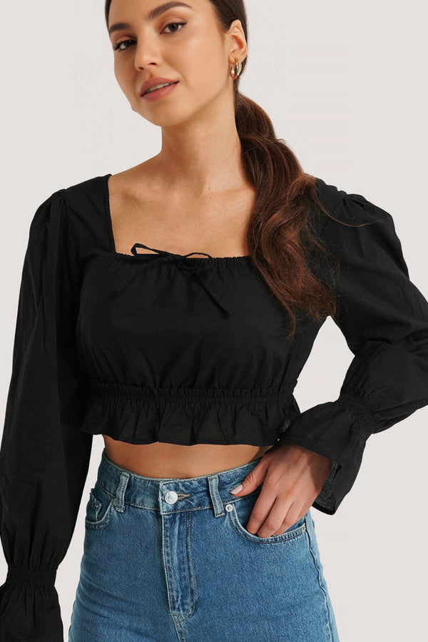 Dä frauen cropped blous mit rüschtlen-saum - vielseitigs top für büro und freizeit