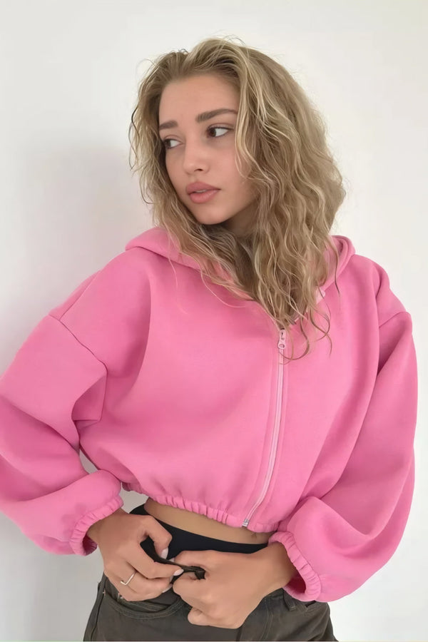 Dämliches crop hoodie im trend - lässiger zip-up pullover für den alltag, weich und angenehm