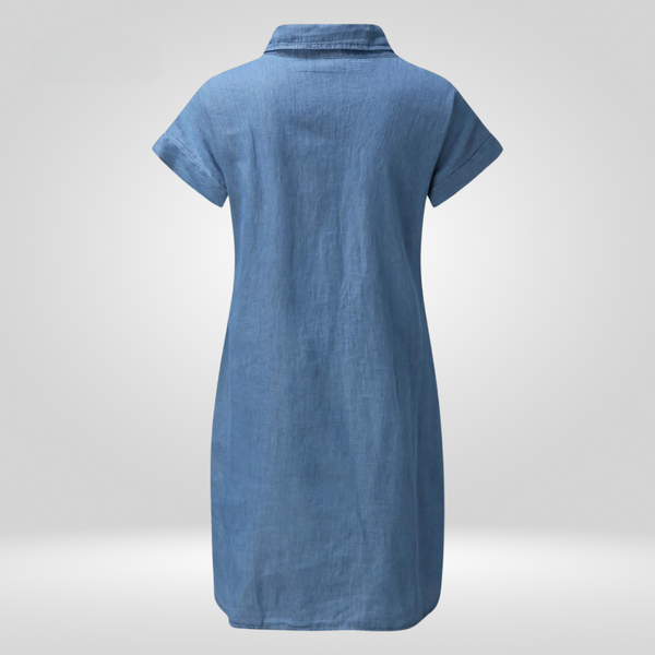 Dä frauen jeanshemd-kleid mit tasche - lässige kurzärmlige tunika für entspannte ausflüge