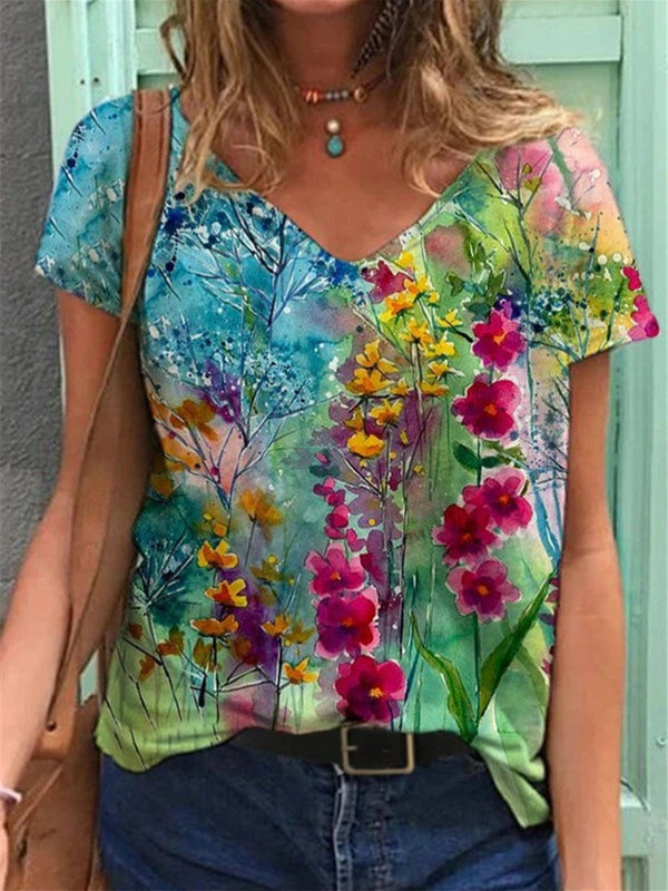 Fraueblüete t-shirt lässiger sommer-oberteil – v-ausschnitt, atmungsaktive stoff
