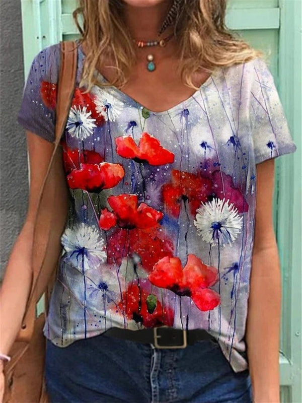 Fraueblüete t-shirt lässiger sommer-oberteil – v-ausschnitt, atmungsaktive stoff