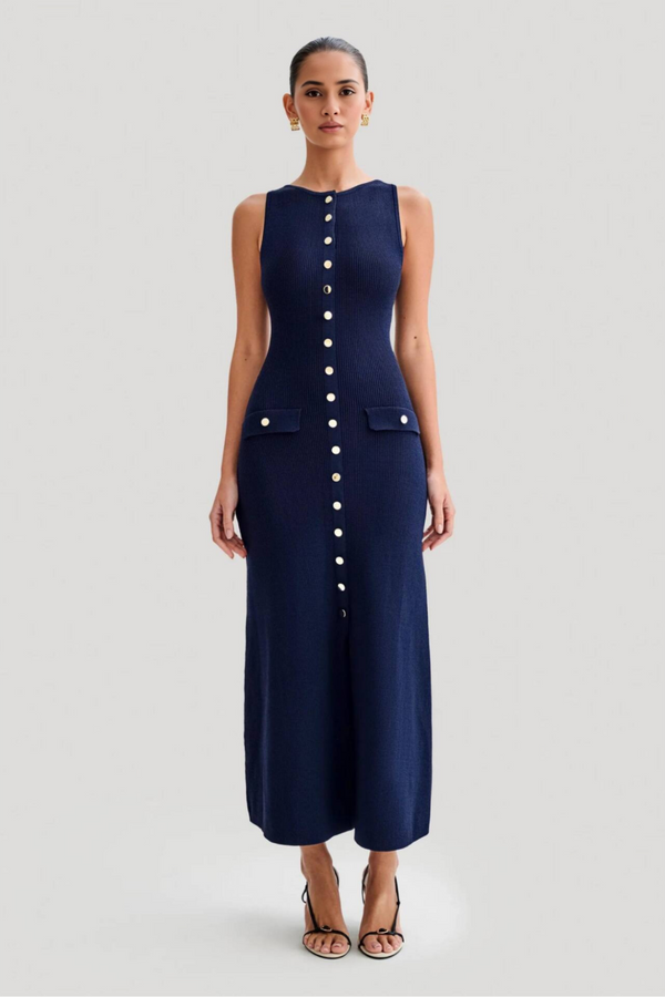 D'frauen midi kleid aus strick – klassische knopf-design für lässig & formell anlässe