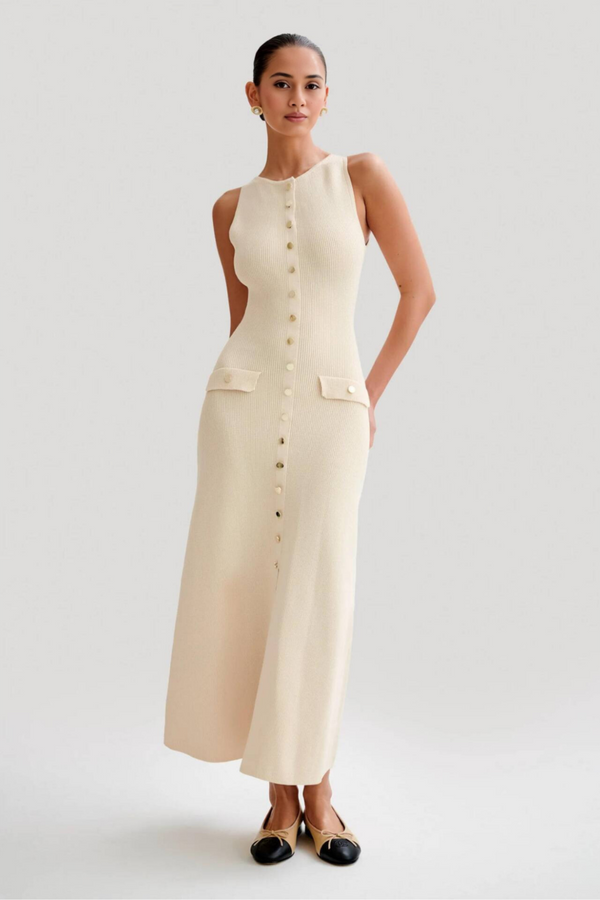 D'frauen midi kleid aus strick – klassische knopf-design für lässig & formell anlässe