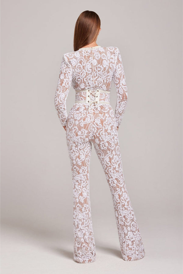 D'hübschi lace jumpsuit für frauen – elegante abendmode mit weit auslaufende hosen und stylische lange ärmel