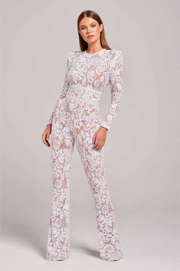 D'hübschi lace jumpsuit für frauen – elegante abendmode mit weit auslaufende hosen und stylische lange ärmel