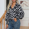 D'leopard-print bluse für frauen – schicke casual tops in elegantem schwarz-weiss mit langen ärmeln