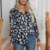 D'leopard-print bluse für frauen – schicke casual tops in elegantem schwarz-weiss mit langen ärmeln