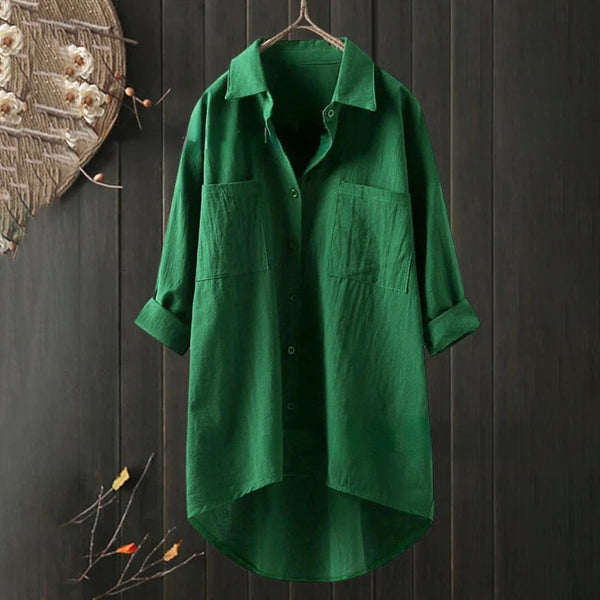 Langärmlige bluse im relaxed fit in grün – vielseitige bluse für elegante alltaglooks
