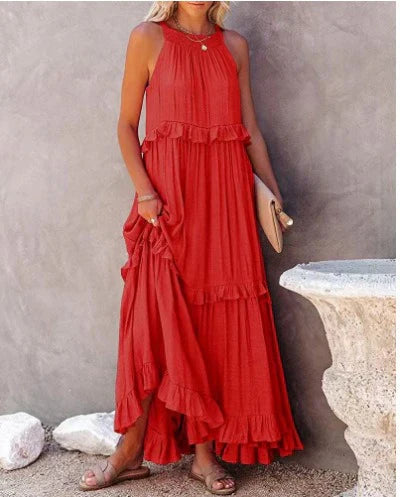 Frauen maxi kleid mit elegantem rüschendesign – luftig und lässig für den sommer