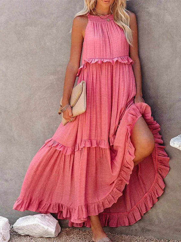 Frauen maxi kleid mit elegantem rüschendesign – luftig und lässig für den sommer