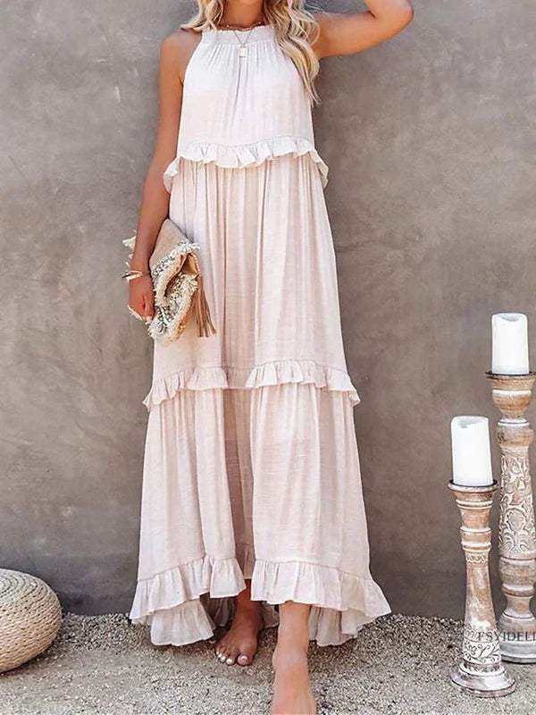 Frauen maxi kleid mit elegantem rüschendesign – luftig und lässig für den sommer