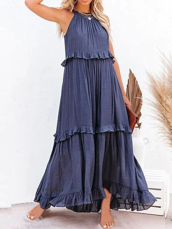 Frauen maxi kleid mit elegantem rüschendesign – luftig und lässig für den sommer