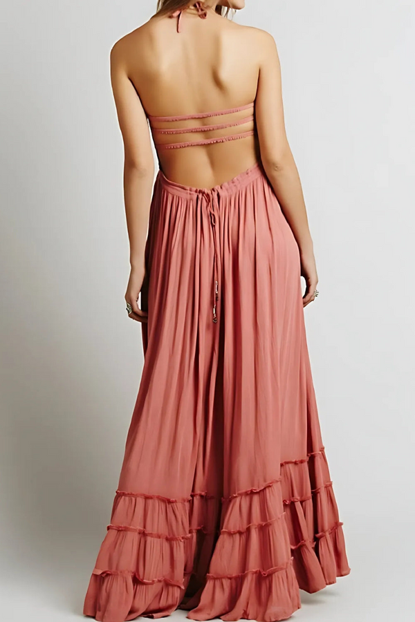 D'maxi-kleid für frauen mit halterneck und offenem rücken – leichte sommermode für gartenpartys oder abende