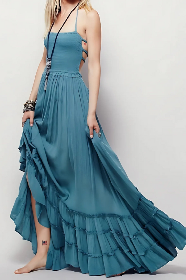 D'maxi-kleid für frauen mit halterneck und offenem rücken – leichte sommermode für gartenpartys oder abende