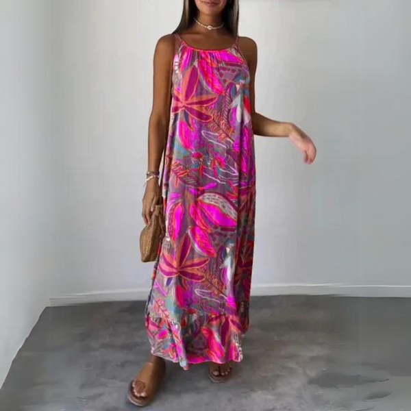 D'maxi-kleid für frauen - luftig und lässig für de summer mit lebhaftem tropische druck