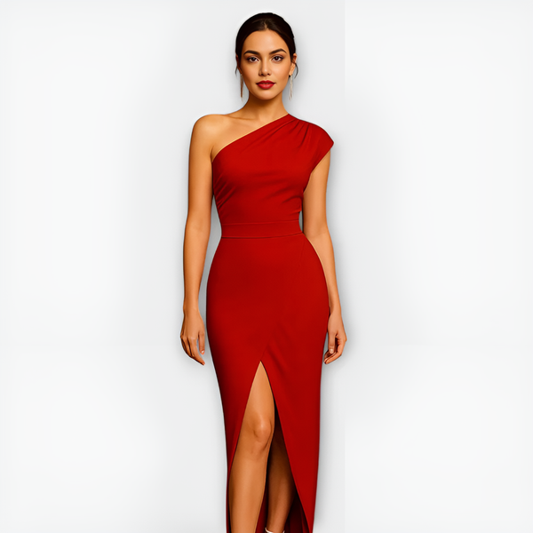 Dä frauen-ein-schulter-party-kleid elegante abendrobe - schickes kleid mit hohem schlitz