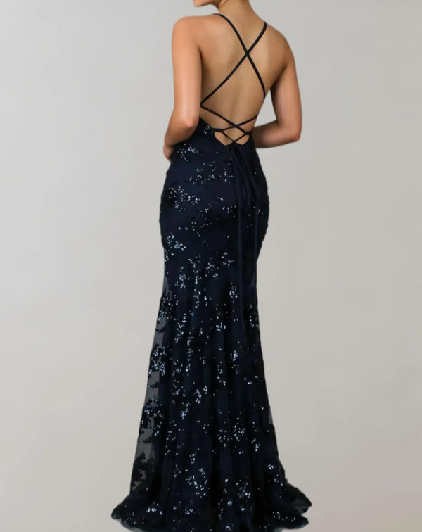 Dame's partykleid - schickes schwarzes pailletten-maxi- abendkleid für besondere anlässe - elegant & stylish