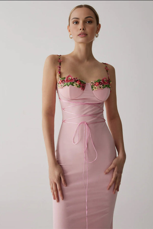 Äs blüemli party dress für frauen - hellrosà mit ärmellos abendoutfit