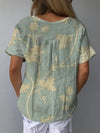 D'fraue relaxed fit bestickti t-shirt in weichem leinen-grau - alltagsnäheres lässiges oberteil mit blumenmuster