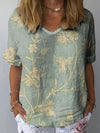 D'fraue relaxed fit bestickti t-shirt in weichem leinen-grau - alltagsnäheres lässiges oberteil mit blumenmuster