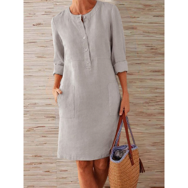 D'mode shirtkleid - elegante leinen-midikleid mit täschli für legeri anlässe - täglicher tragekomfort