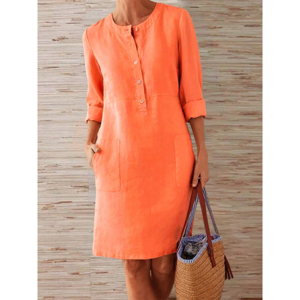 D'mode shirtkleid - elegante leinen-midikleid mit täschli für legeri anlässe - täglicher tragekomfort