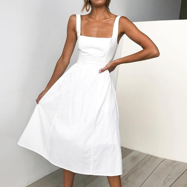 Ärmeloses midi-kleid für frauen - elegante freizeitmode für gartenfeste