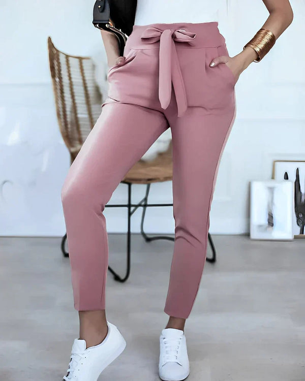 D'fraueh tach-hose mit gürtel-detail - schlanker schnitt für büro und freizeit