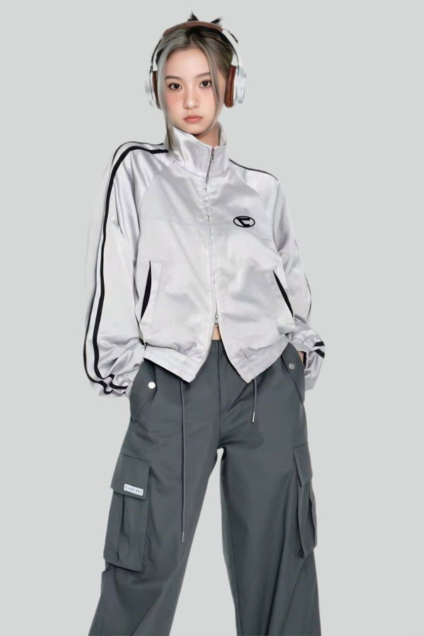 Dä chli grey sportsjacke für frauen – stilvolle zip-up langarm-jacke für freizeit