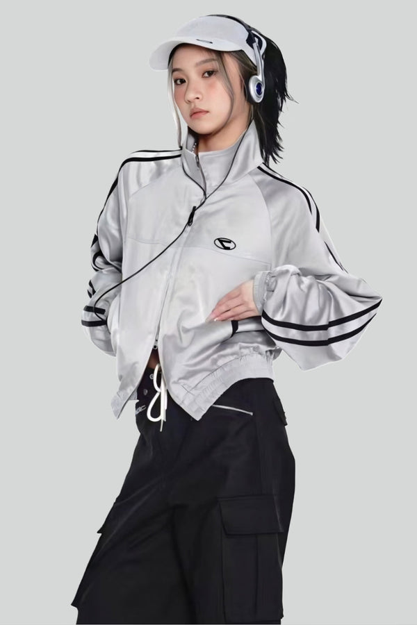 Dä chli grey sportsjacke für frauen – stilvolle zip-up langarm-jacke für freizeit
