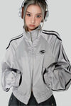 Dä chli grey sportsjacke für frauen – stilvolle zip-up langarm-jacke für freizeit
