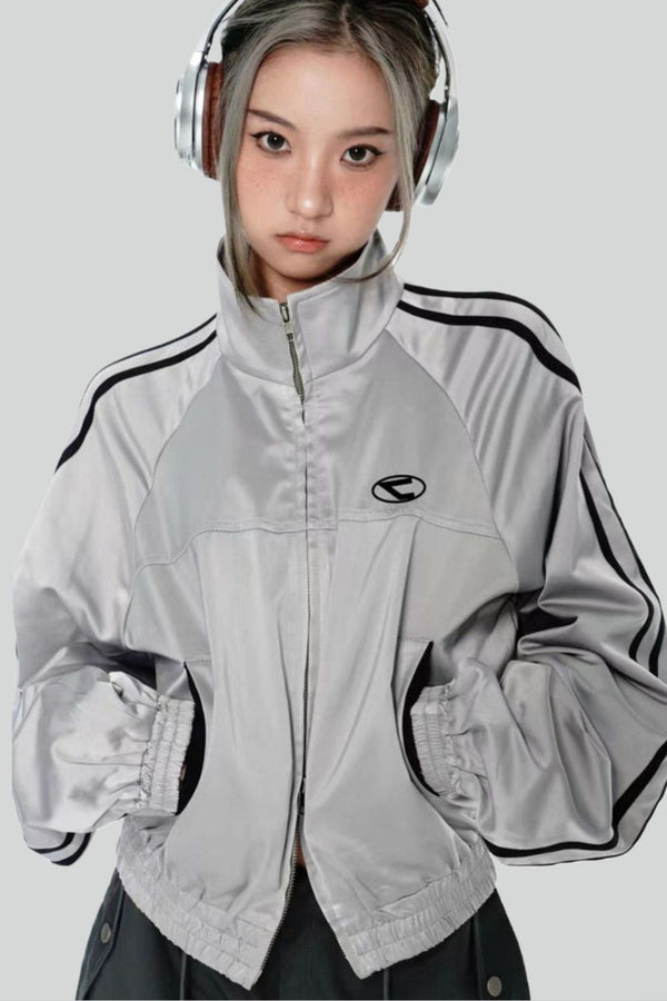 Dä chli grey sportsjacke für frauen – stilvolle zip-up langarm-jacke für freizeit